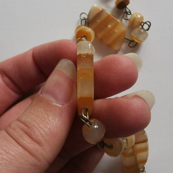 Vintage Sun Pendant Golden Orange Carved Necklace Etched Aztec Sundial Beaded - Picture 6 of 11